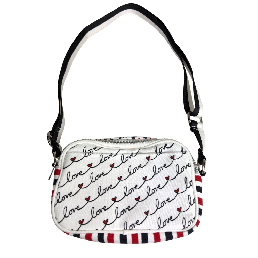 Brighton Love Scripted Canvas Crossbody Camera Bag Heart Striped Sporty Travel - Picture 5 of 9